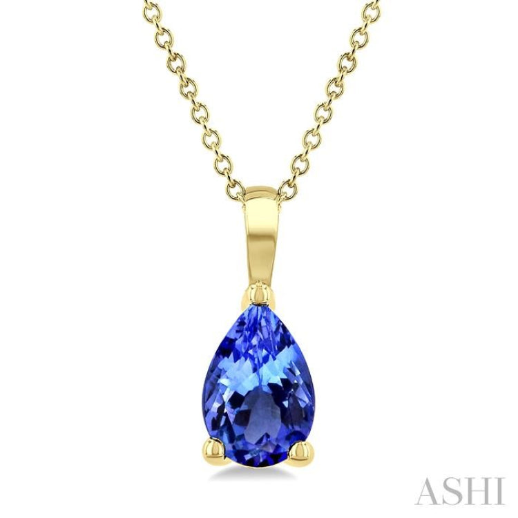 6X4 MM Pear Shape Tanzanite Precious Solitaire Pendant With Chain in 14K Yellow Gold