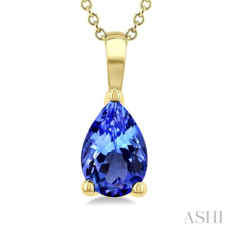 6X4 MM Pear Shape Tanzanite Precious Solitaire Pendant With Chain in 14K Yellow Gold