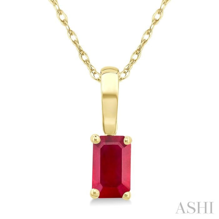 5X3 MM Octagon Shape Ruby Precious Solitaire Pendant With Chain in 14K Yellow Gold