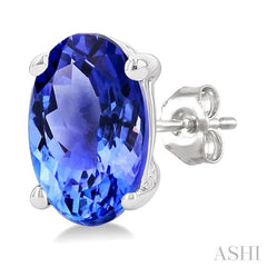 5X3 MM Oval Shape Tanzanite Precious Stud Earrings in 14K White Gold