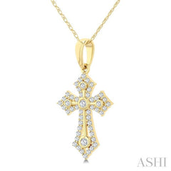 1/4 Ctw Round Cut Diamond Cross Motif Fashion Pendant With Chain in 10K Yellow Gold