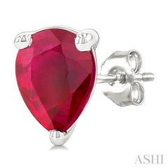 5X3 MM Pear Shape Ruby Precious Stud Earrings in 14K White Gold