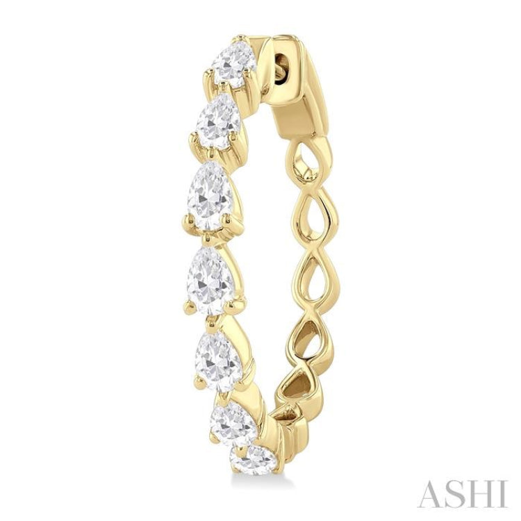 1 1/2 Ctw North-South Pear Shape Diamond Fashion Hoop Earring in 14K Yellow Gold