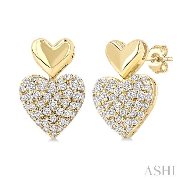 1/3 Ctw Heart Shape Mount Pave Set Round Cut Diamond Fashion Earrings in 10K Yellow Gold