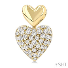 1/3 Ctw Heart Shape Mount Pave Set Round Cut Diamond Fashion Earrings in 10K Yellow Gold