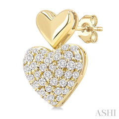 1/3 Ctw Heart Shape Mount Pave Set Round Cut Diamond Fashion Earrings in 10K Yellow Gold