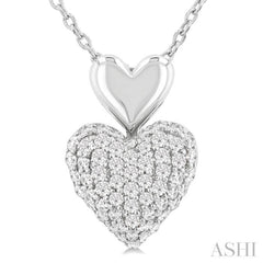1/4 Ctw Heart Shape Pave Set Single Cut Diamond Fashion Pendant With Chain in 10K White Gold