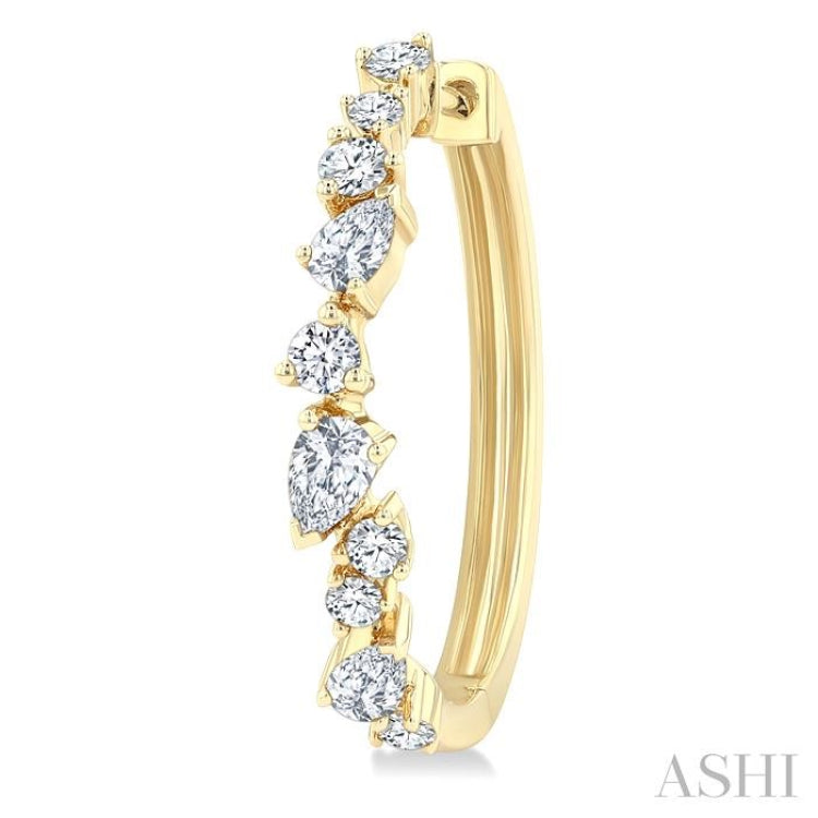 3/4 Ctw Round & Pear Diamond Cut Scatter Fashion Hoop Earrings in 14K Yellow Gold
