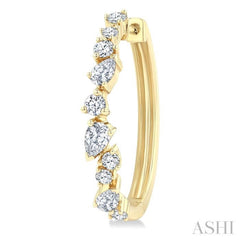 3/4 Ctw Round & Pear Diamond Cut Scatter Fashion Hoop Earrings in 14K Yellow Gold