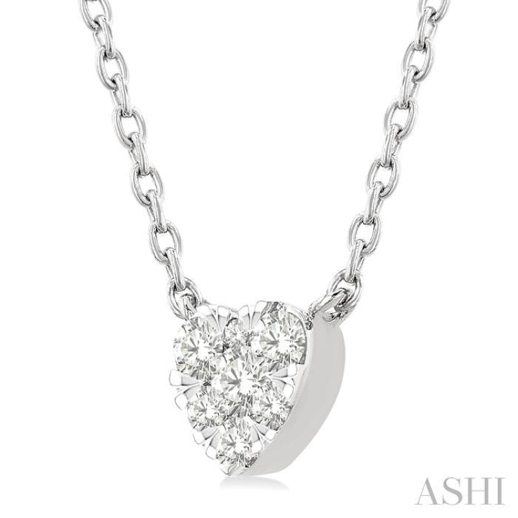 1/10 Ctw Lovebright Petite Heart Shape Round Cut Diamond Fashion Pendant With Chain in 10K White Gold