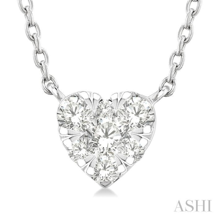 1/10 Ctw Lovebright Petite Heart Shape Round Cut Diamond Fashion Pendant With Chain in 10K White Gold
