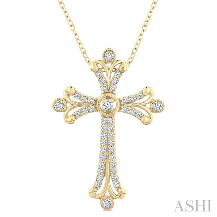 1/3 Ctw Cross Round Cut Diamond Fashion Pendant With Chain in 14K Yellow Gold