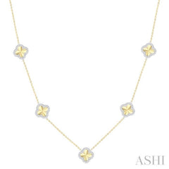 1/2 Ctw Fluted Clover Round Cut Diamond Station Necklace in 14K Yellow and White Gold