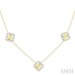 1/2 Ctw Fluted Clover Round Cut Diamond Station Necklace in 14K Yellow and White Gold