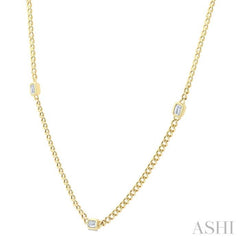 1/2 Ctw Bezel-Set Octagon Shape Round Cut Diamond Curb & Cuban Link Fashion Station Necklace in 14K Yellow Gold