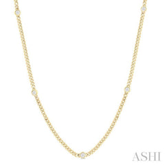 1/2 Ctw Bezel-Set Round-Cut Diamond Curb & Cuban Link Fashion Station Necklace in 14K Yellow Gold
