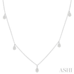 1/3 Ctw Lovebright Pear Motif Round Cut Diamond Station Necklace in 14K White Gold