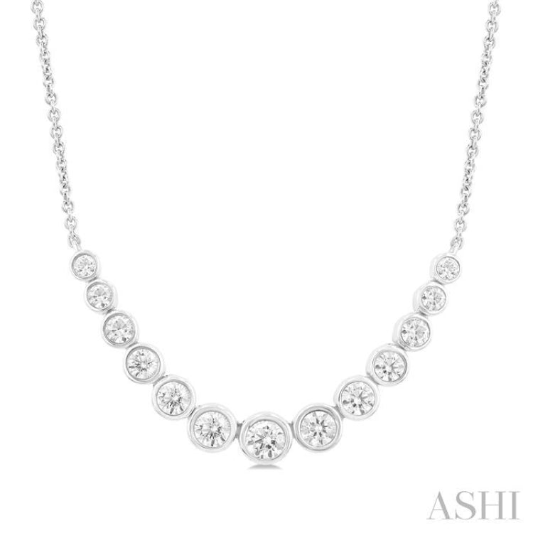 1 Ctw Graduated Bezel Set Round Cut Diamond Smile Necklace in 14K White Gold