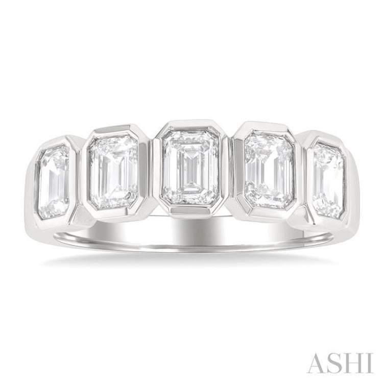 1 1/2 Ctw Bezel Set 5-Stone Emerald Cut Diamond Fashion Band in 14K White Gold