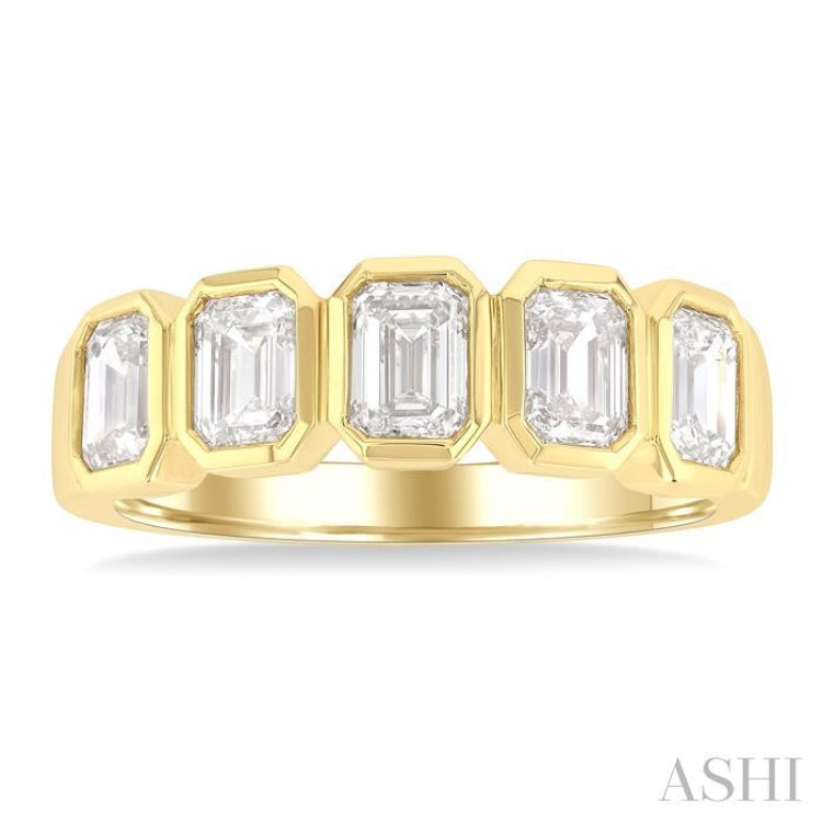 1 1/2 Ctw Bezel Set 5-Stone Emerald Cut Diamond Fashion Band in 14K Yellow Gold