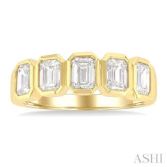 1 1/2 Ctw Bezel Set 5-Stone Emerald Cut Diamond Fashion Band in 14K Yellow Gold